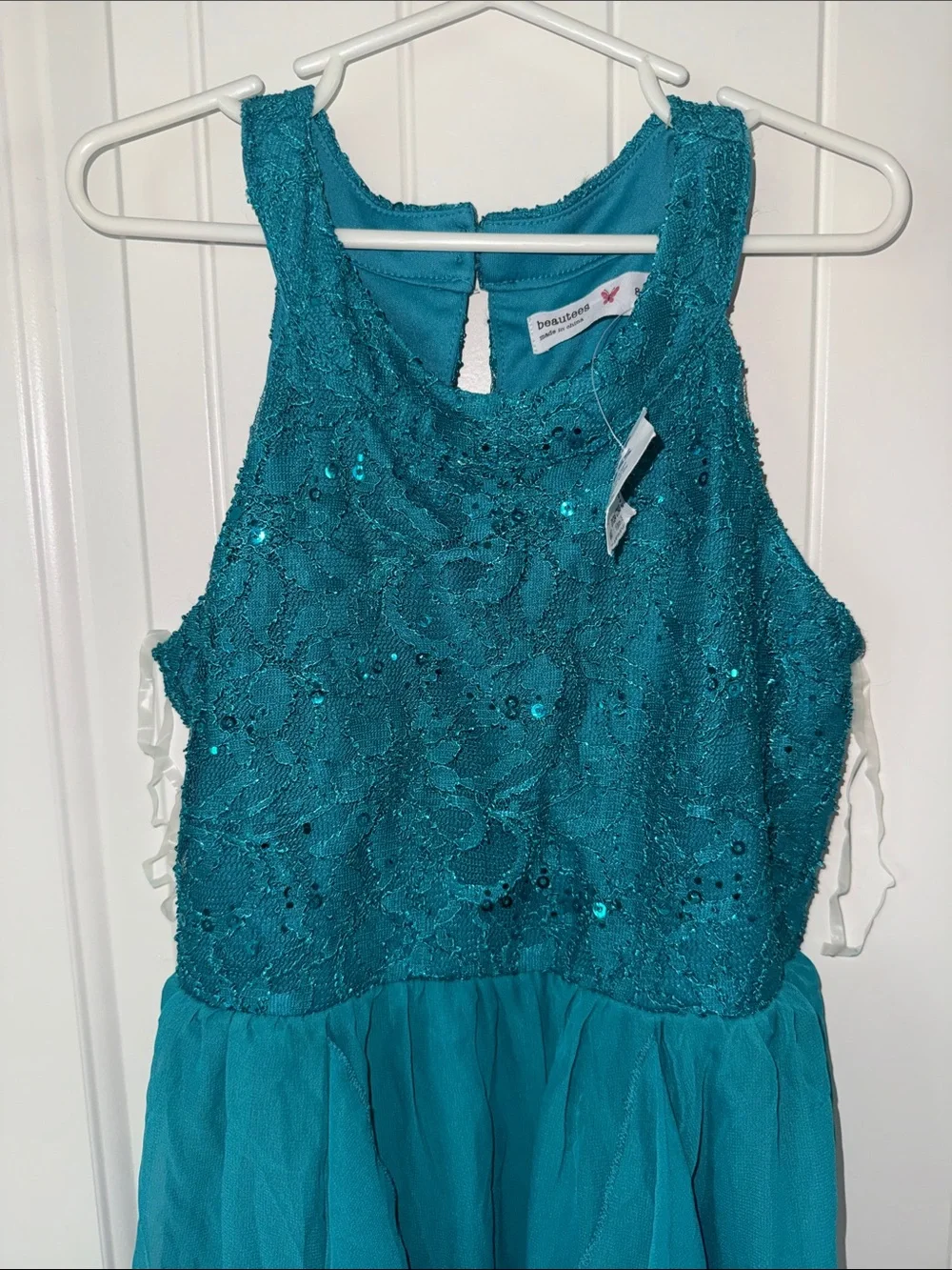 New Girls Teal High-Low Lace & Chiffon Party Dress set of 2 —sz 8 and 12